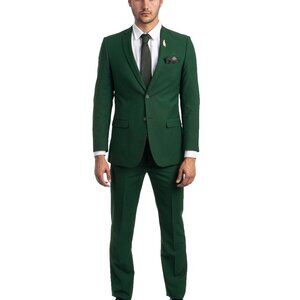 Solid Hunter Green 2 Piece Slim Fit Tazzio Men's Suit